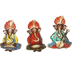 Hand Painted Musical Ganesha 1-2-3 Each