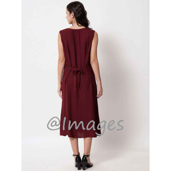 Wine Embroidded Long Dress