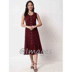 Wine Embroidded Long Dress