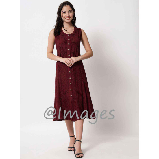 Wine Embroidded Long Dress