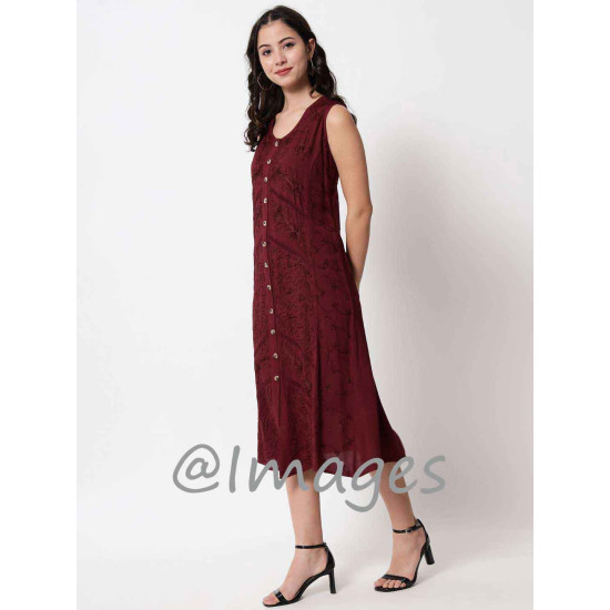 Wine Embroidded Long Dress