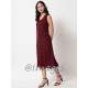 Wine Embroidded Long Dress