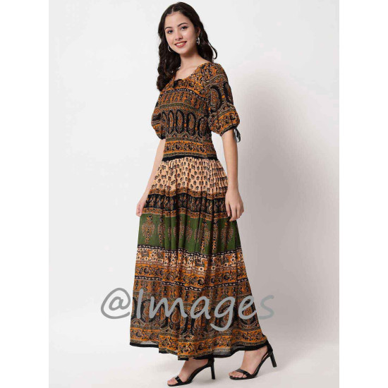 Tangerine / Green Rayon Dress